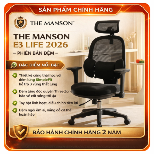 Ghế Công Thái Học Manson E3 Lite – Phiên Bản Đệm