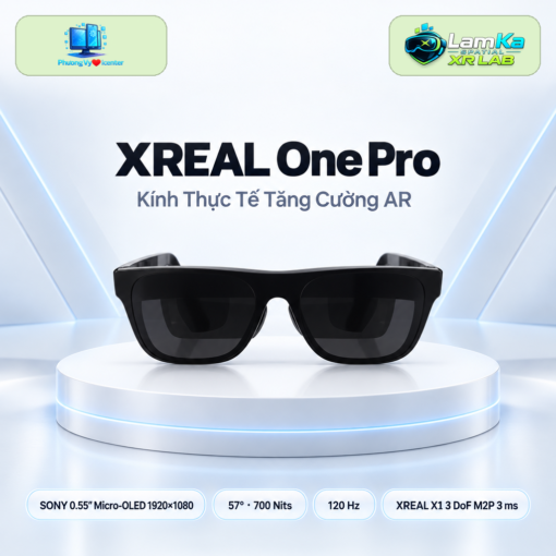 Kính AR XREAL One Pro màu đen trên nền công nghệ