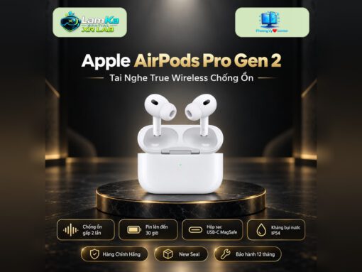 Tai nghe Apple AirPods Pro Gen 2 USB-C trên đế tròn với nền công nghệ