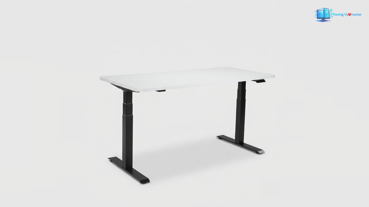Manson Omni Desk khung đen với hình minh họa dải chiều cao
