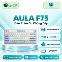 Bàn phím cơ AULA F75 Navy trên đế tròn trong không gian nền công nghệ