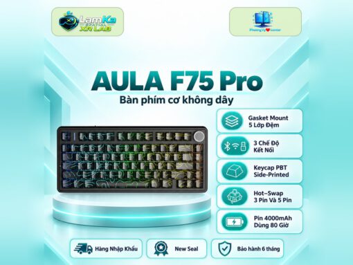 Bàn phím cơ AULA F75 Pro Black Contour trên đế tròn với nền công nghệ