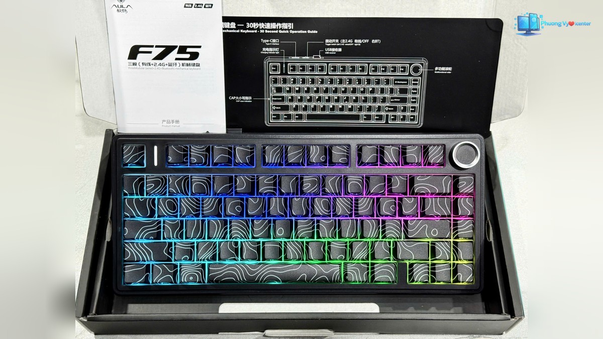 AULA F75 Pro bật đèn RGB trên các hàng phím