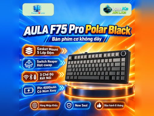 Bàn phím AULA F75 Pro Polar Black trên đế tròn với nền công nghệ