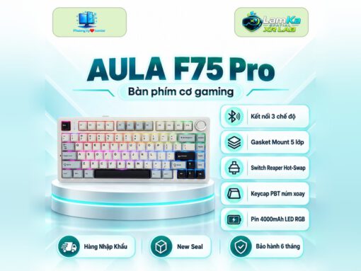 Bàn phím cơ AULA F75 Pro White Contour trên đế tròn với nền công nghệ