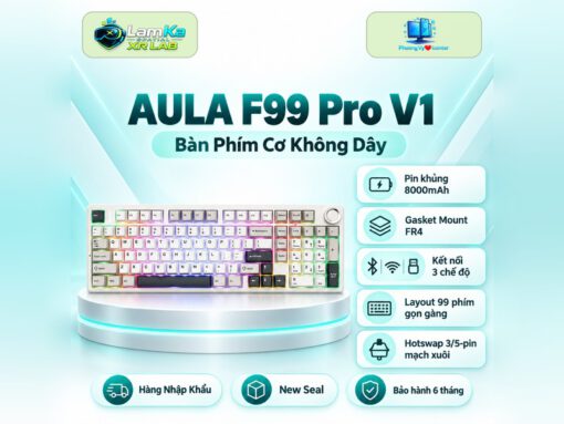 Bàn phím cơ AULA F99 Pro V1 White Purple trên đế tròn, nền công nghệ