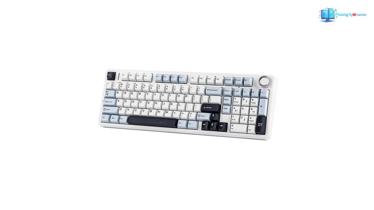 AULA F99 Pro V1 ở góc chụp nghiêng, thể hiện tổng thể bàn phím