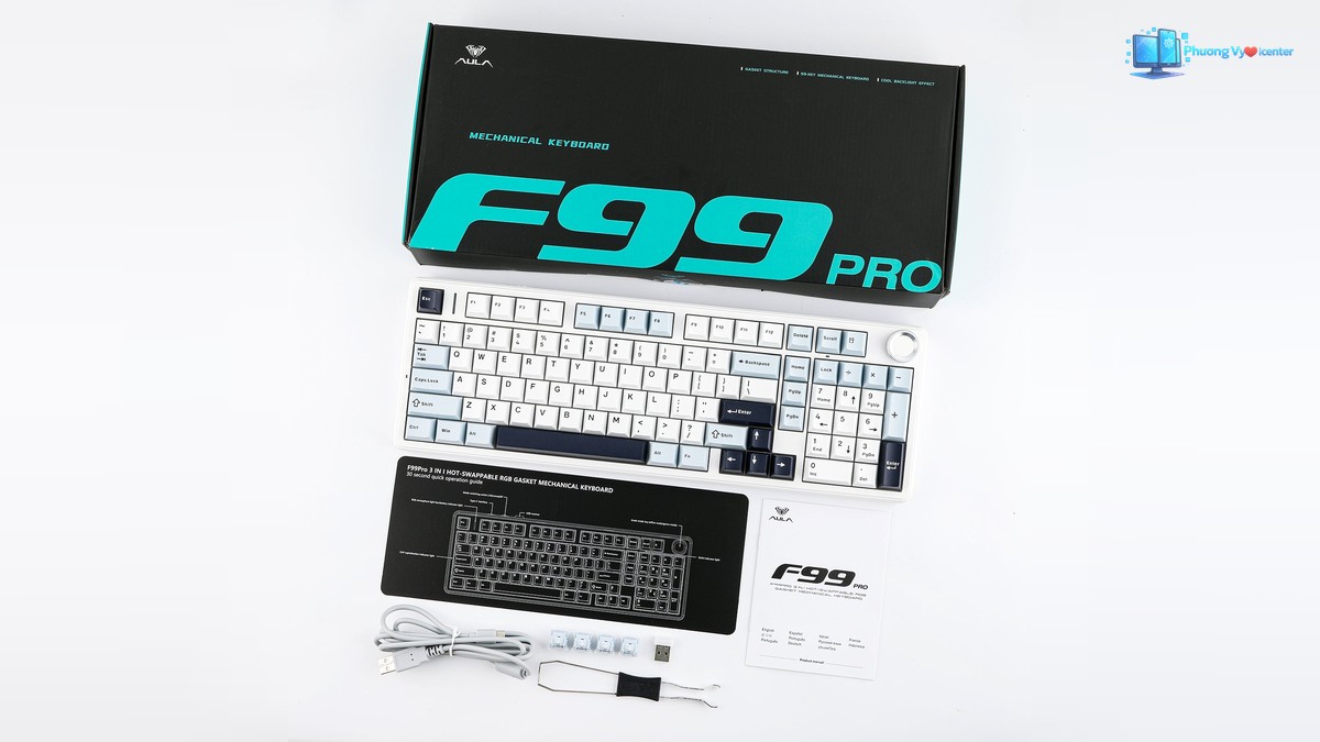 AULA F99 Pro V1 nhìn ngang, thể hiện hình dáng thân bàn phím