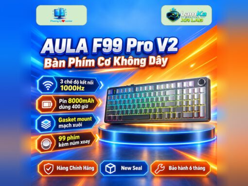 Bàn phím AULA F99 Pro V2 Polar Black trên đế tròn với nền công nghệ