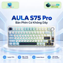 Bàn phím cơ Aula S75 Pro trên đế tròn trong không gian nền công nghệ