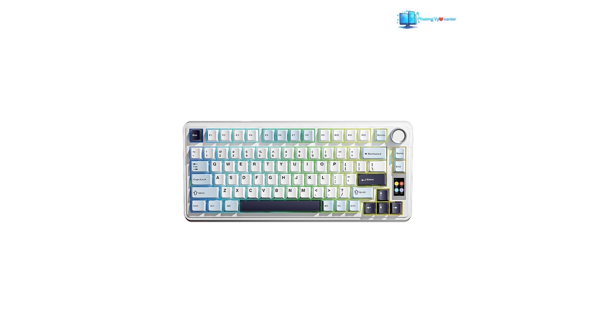 Aula S75 Pro màu sáng nhìn từ trên, có núm xoay và màn hình nhỏ bên phải