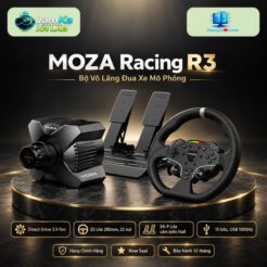 Bộ vô lăng MOZA R3 và bàn đạp SR-P Lite trên đế tròn với nền công nghệ