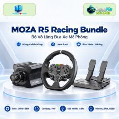 Bộ vô lăng MOZA R5 Bundle trên đế tròn với nền phong cách công nghệ