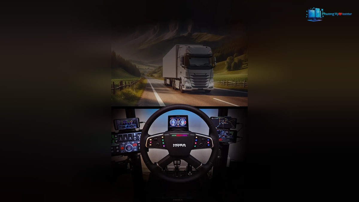 MOZA R5 Trucking Bundle với tổng quan vô lăng, wheel base, bàn đạp và ngàm kẹp