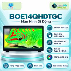 Màn hình BOE BOE14QHDTGC đặt trên bục tròn với nền công nghệ