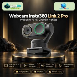 Webcam Insta360 Link 2 Pro trên đế tròn với nền công nghệ