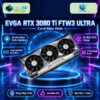 Card màn hình EVGA RTX 3080 Ti FTW3 ULTRA trên đế tròn, nền công nghệ