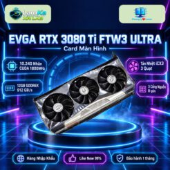 Card màn hình EVGA RTX 3080 Ti FTW3 ULTRA trên đế tròn, nền công nghệ