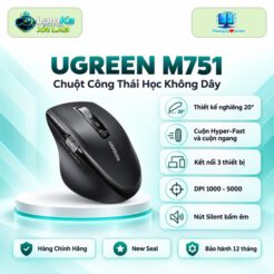 Chuột công thái học UGREEN M751 màu đen trên đế tròn, nền công nghệ