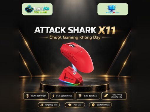 Chuột gaming ATTACK SHARK X11 trên đế tròn với nền công nghệ