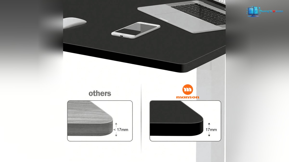 Manson SmartDesk với mặt bàn MDF và phần cạnh được gia công bo tròn