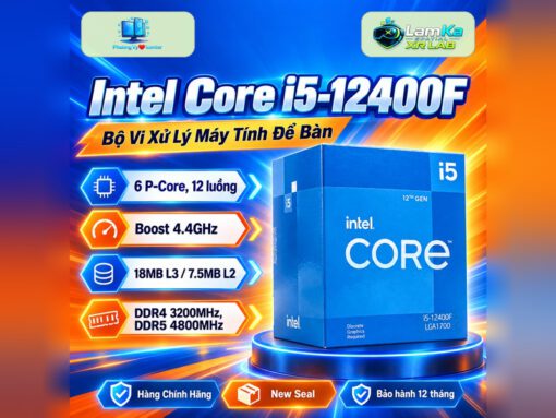 CPU Intel Core i5-12400F trên đế tròn với nền công nghệ