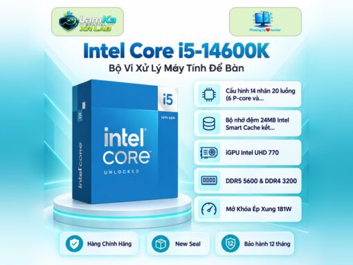 CPU Intel Core i5-14600K trên đế tròn với nền công nghệ