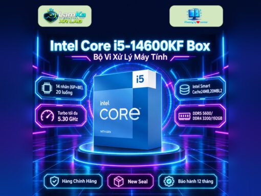 CPU Intel Core i5-14600KF Box trên đế tròn với nền công nghệ