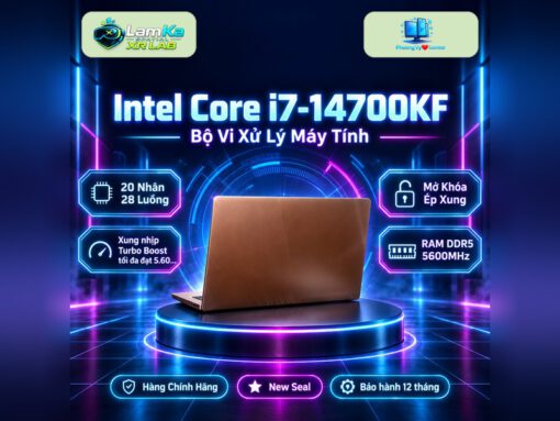 CPU Intel Core i7-14700KF trên đế tròn với nền công nghệ