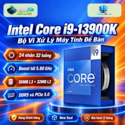 CPU Intel Core i9-13900K đặt trên đế tròn với nền công nghệ