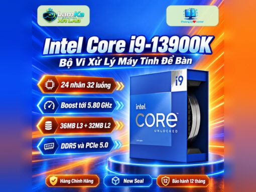 CPU Intel Core i9-13900K đặt trên đế tròn với nền công nghệ