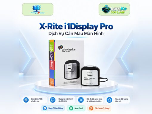 Thiết bị cân màu X-Rite i1Display Pro đặt trên đế tròn với nền công nghệ
