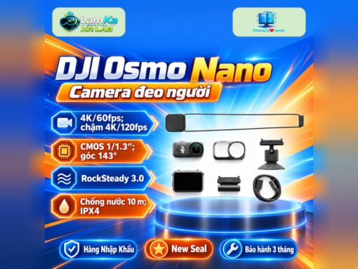 Camera DJI Osmo Nano Standard Combo 64GB trên đế tròn với nền công nghệ