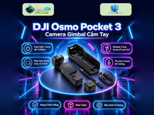 Máy quay DJI Osmo Pocket 3 Basic trên đế tròn với nền công nghệ