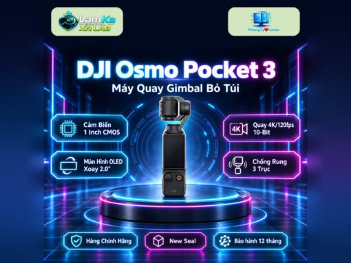 Máy quay DJI Osmo Pocket 3 Creator Combo trên đế tròn với nền công nghệ