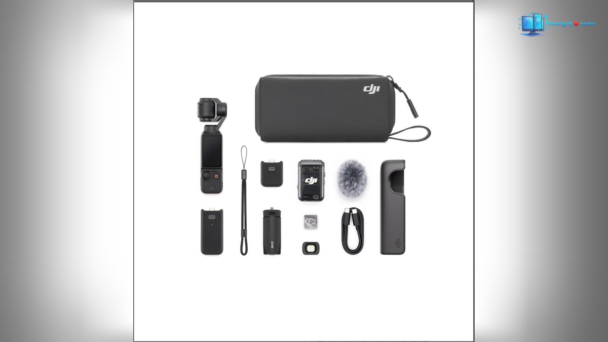 DJI Osmo Pocket 3 Creator Combo cùng túi đựng, micro, bông lọc gió và các phụ kiện