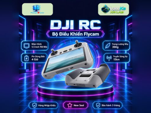 Bộ điều khiển DJI RC trên đế tròn với phông nền công nghệ