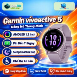 Garmin Vivoactive 5 trên đế tròn với nền công nghệ
