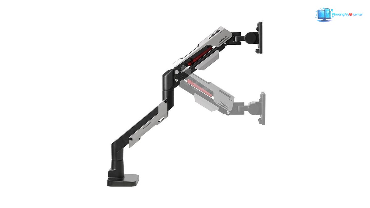 Human Motion T9 Pro III nhìn ngang với hình mờ minh họa các vị trí nâng hạ