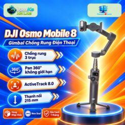 Gimbal DJI Osmo Mobile 8 trên đế tròn với nền công nghệ