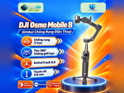 Gimbal DJI Osmo Mobile 8 trên đế tròn với nền công nghệ