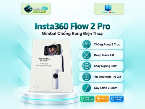 Gimbal Insta360 Flow 2 Pro Standard – Gimbal Điện Thoại AI Tracking, Chống Rung 3 Trục, Quay 360°