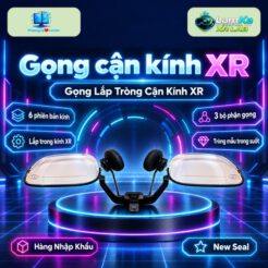 Gọng cận kính XR XREAL và RayNeo trên đế tròn với nền phong cách công nghệ