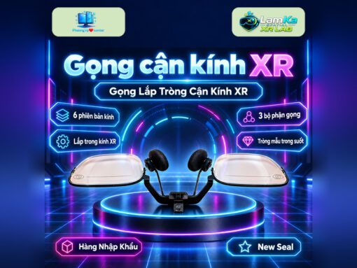 Gọng cận kính XR XREAL và RayNeo trên đế tròn với nền phong cách công nghệ