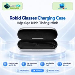 Hộp sạc Rokid RV101 trên đế tròn với nền công nghệ