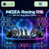 Đế vô lăng MOZA R16 đặt trên đế tròn với nền công nghệ