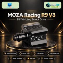 Đế vô lăng MOZA R9 V3 đặt trên đế tròn với nền công nghệ