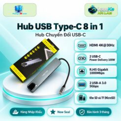 Hub USB Type-C NoName 8 in 1 trên đế tròn với nền công nghệ