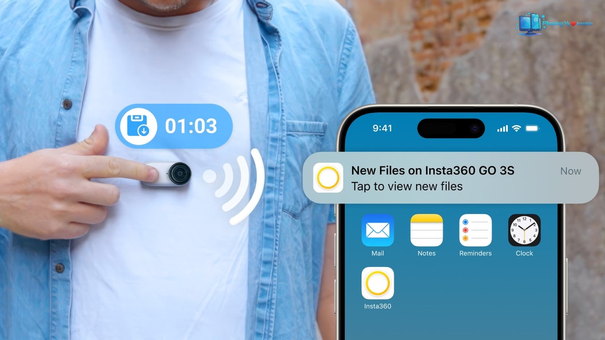 Insta360 GO 3S trong hình minh họa giao diện xem trước video trên ứng dụng