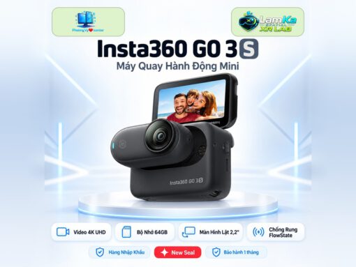 Máy quay mini Insta360 GO 3S Retro Bundle 64GB trên đế tròn với nền công nghệ